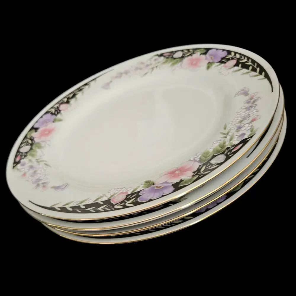 Imperial's Universal Fine China Floral Salad Plates Gold Trim Set of 4